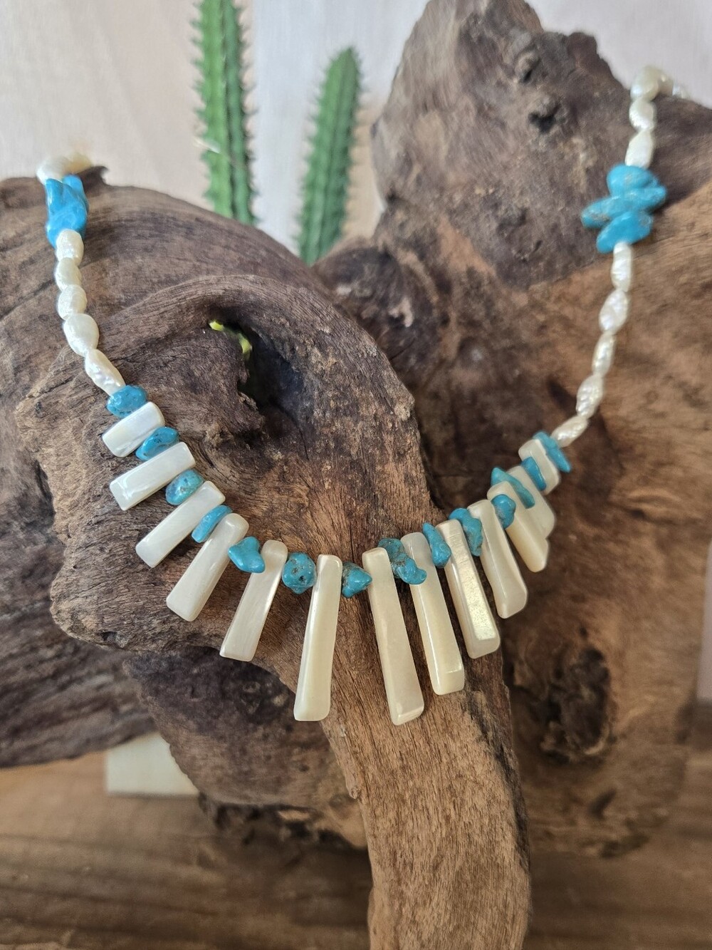 Vintage Bohemian Turquoise Pearl Statement Necklace